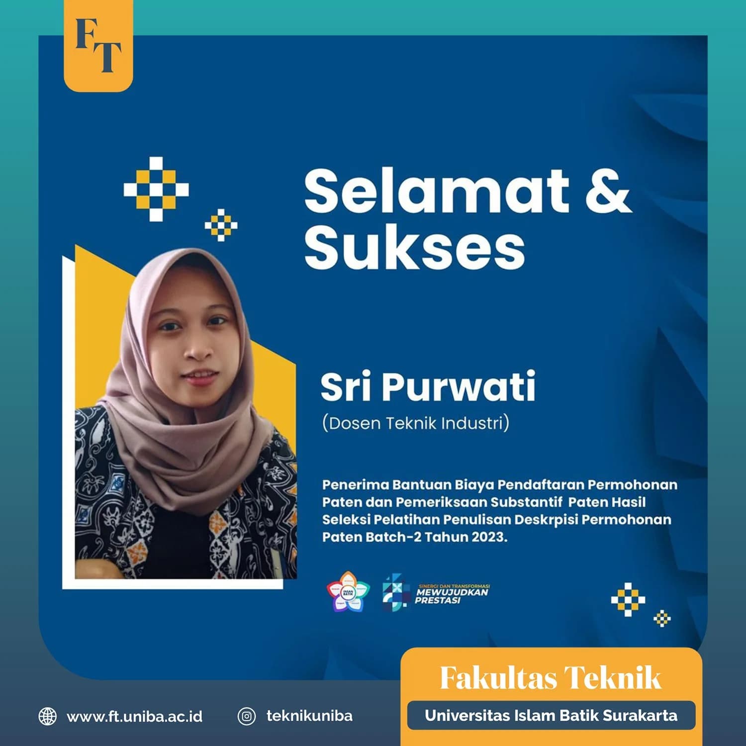 Dosen Fakultas Teknik Lolos Seleksi Pelatihan Penulisan Deskrpisi Permohonan Paten Batch-2 Tahun 2023