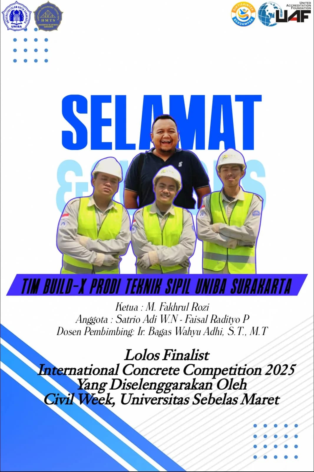 Tim BUILD-X Prodi Teknik Sipil UNIBA Surakarta Lolos Sebagai Finalis International Concrete Competition 2025