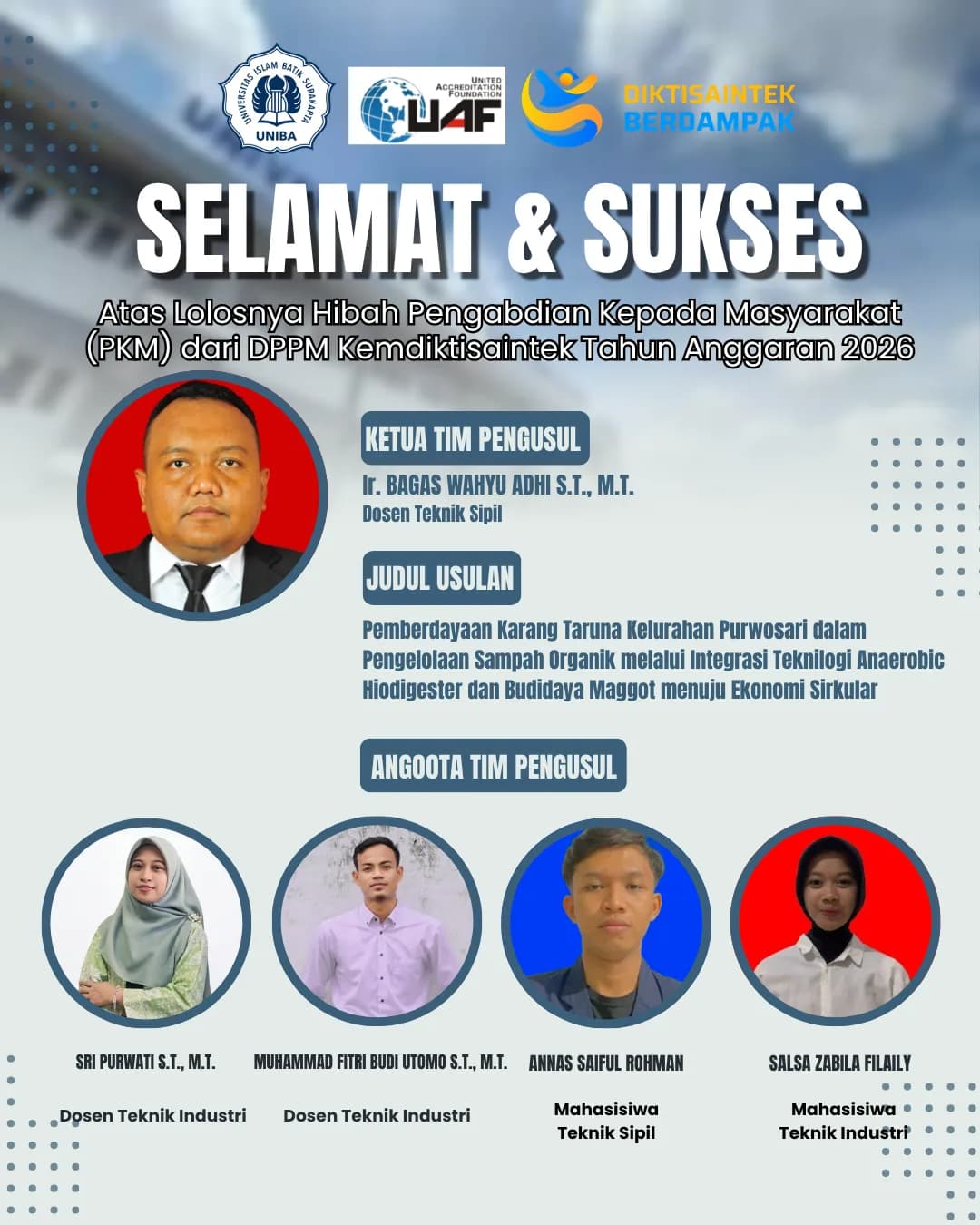 Dosen Fakultas Teknik UNIBA Surakarta Lolos Hibah Pengabdian kepada Masyarakat (PkM) DPPM Kemdiktisaintek Tahun 2026
