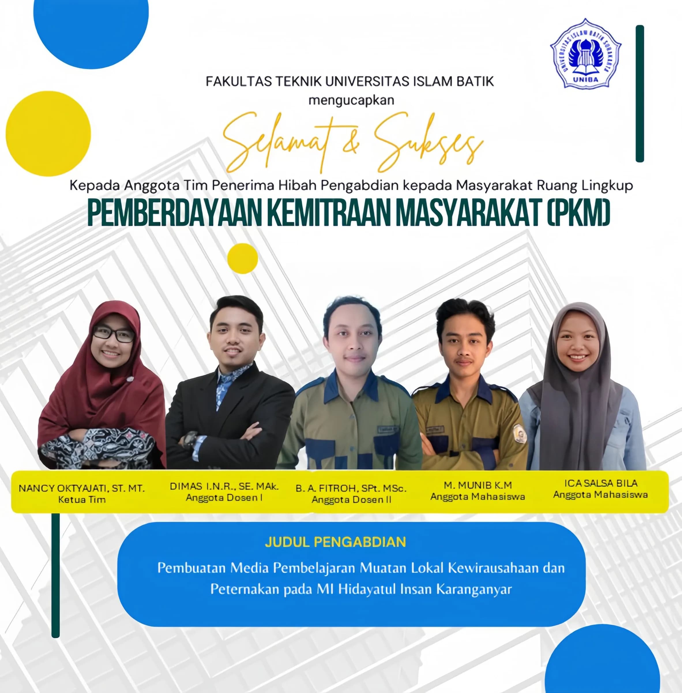 Selamat Kepada Tim Penerima Hibah Penelitian Dosen Pemula dan (PKM) Pemberdayaan Kemitraan Masyarakat dari Kementerian Pendidikan, Kebudayaan, Riset dan Teknologi