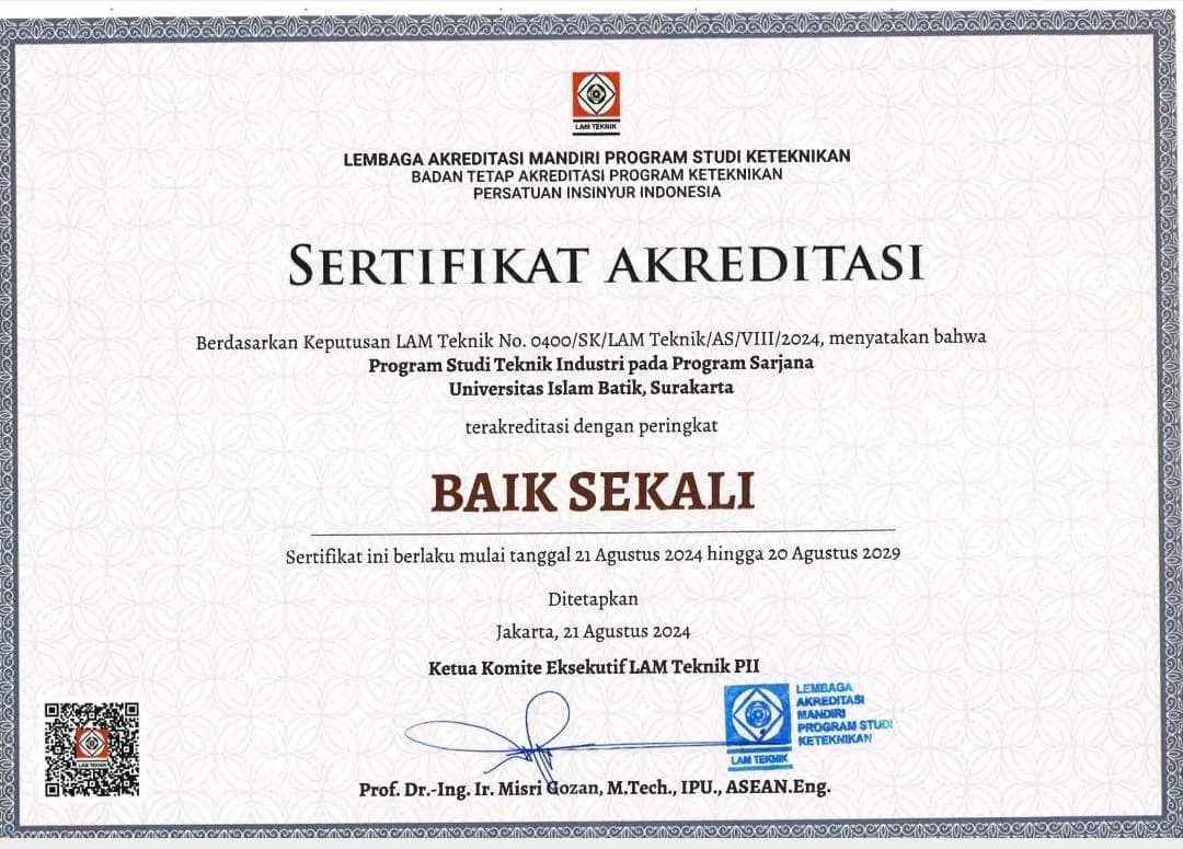 Selamat & Sukses atas diraihnya akreditas Baik Sekali kepada Program Studi Teknik Industri