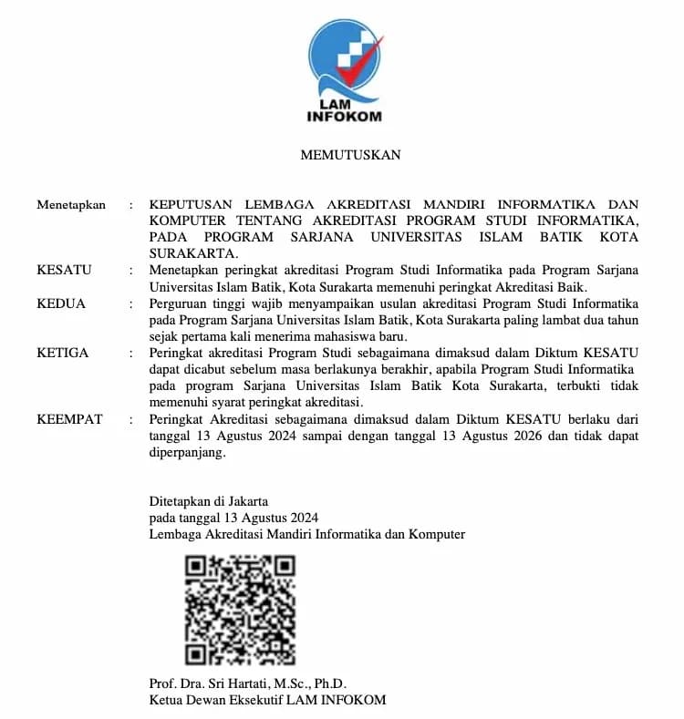 Selamat & Sukses atas diraihnya akreditas Baik kepada Program Studi Informatika